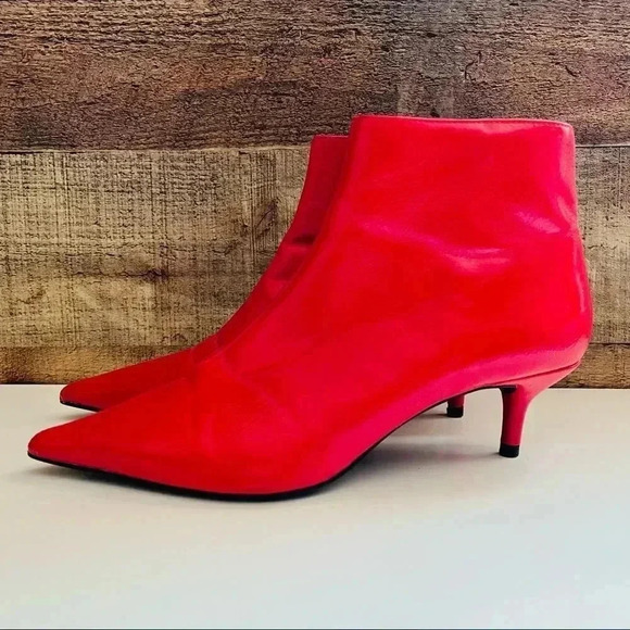 Zara Trafaluc Red Mid Heel Ankle Boots - Picture 3 of 11